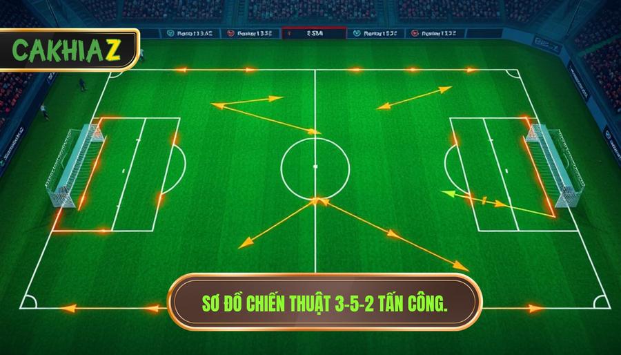 Sơ đồ chiến thuật 3-5-2 tấn công.
